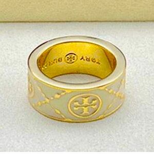 Tory Burch Logo wide Band Enamel Ring 7